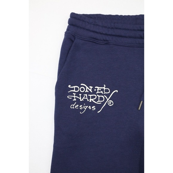 Ed Hardy Womens Broken Hearts  Sweatpants Wide Leg Y2K Navy Eclipse L  Fleece - Picture 6 of 16